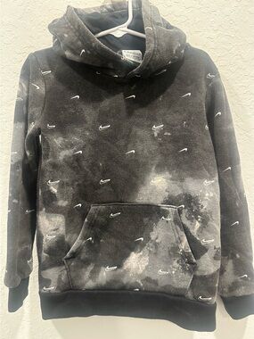 Nike Black & White Tie-Dye Swoosh Pullover Hoodie - kids